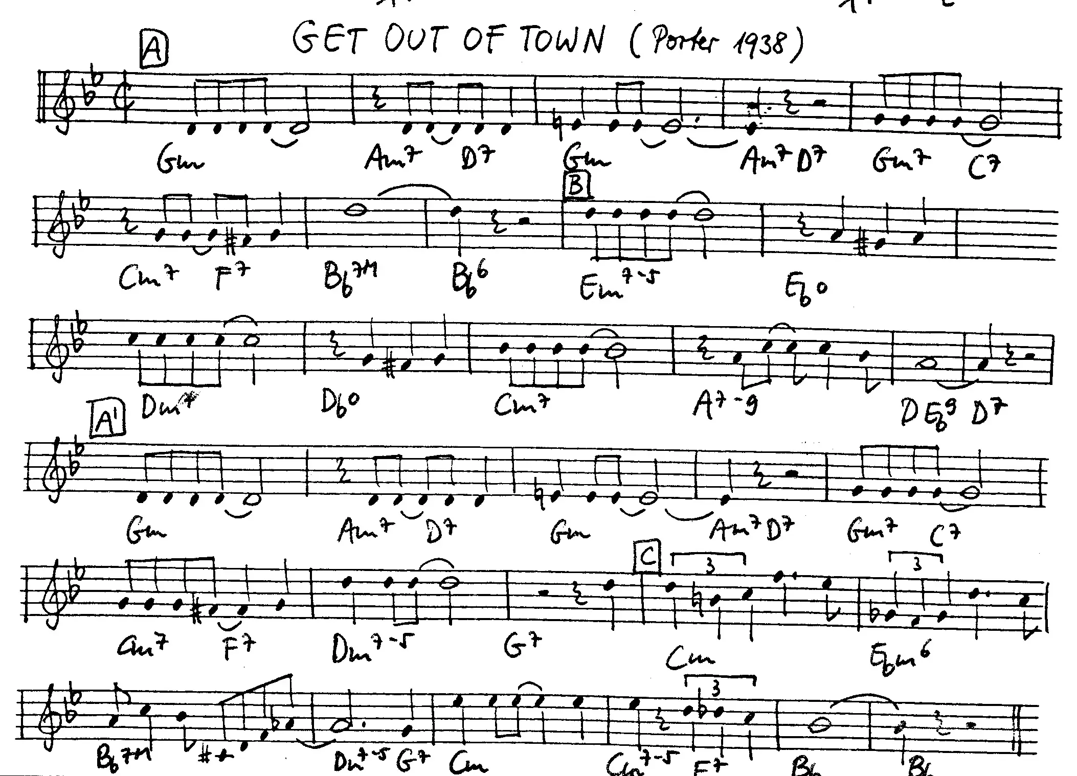 get out of town free jazz leadsheet - Courtesy of the Jungle Jazz Band